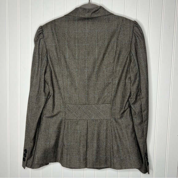 Banana Republic Wool Blazer Brown Houndstooth Bias Plaid Peplum Size 6 - Picture 3 of 16